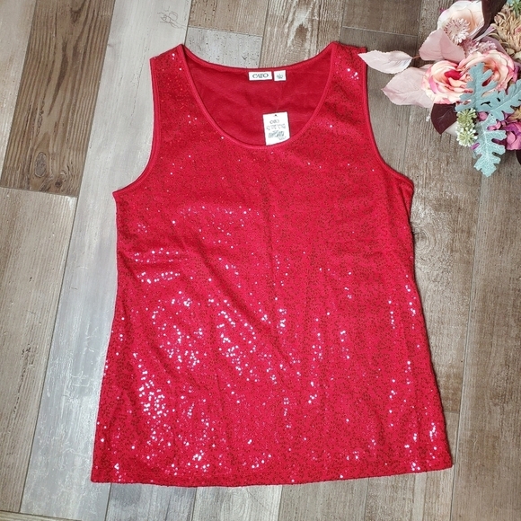 Cato Tops - NWT Cato Size Large Women's Red Sequin Fully Lined Tank Top